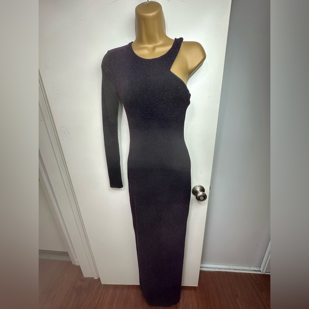 Goddess London‎ Black Pink Metallic Shimmer One Shoulder Event Maxi Dress NWT S